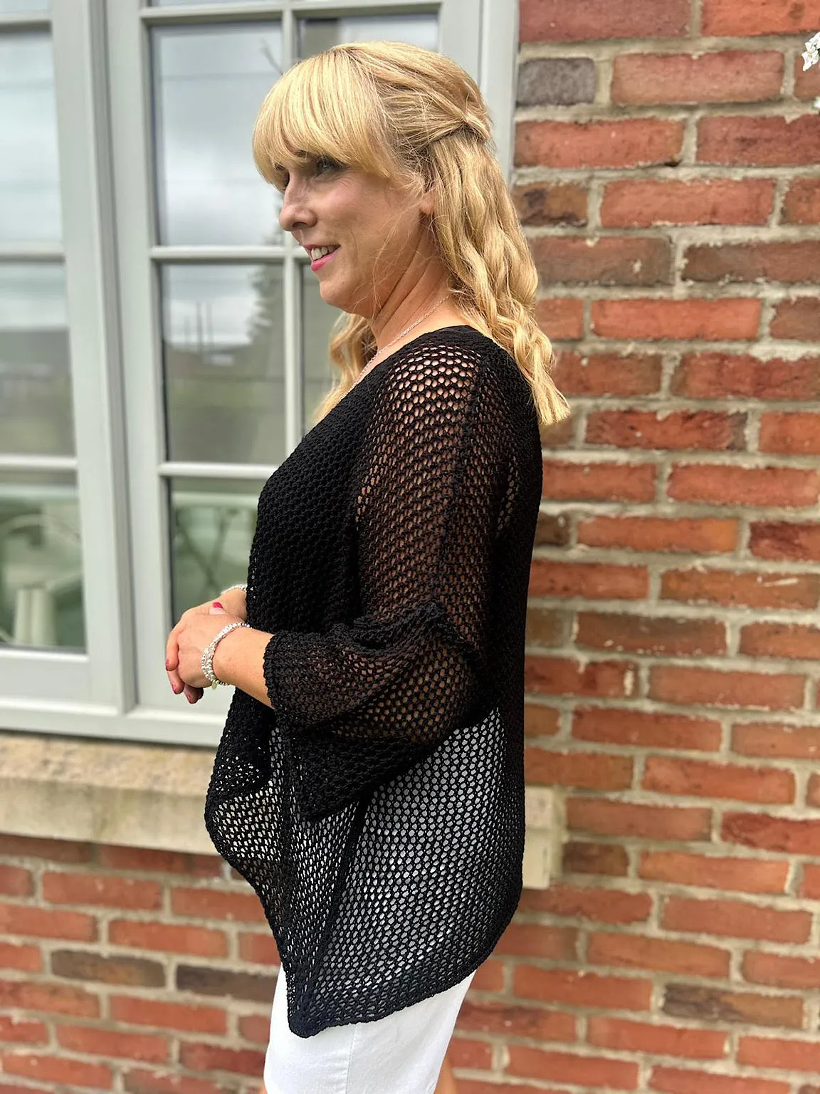 Loose Weave Knit Top in Black Color