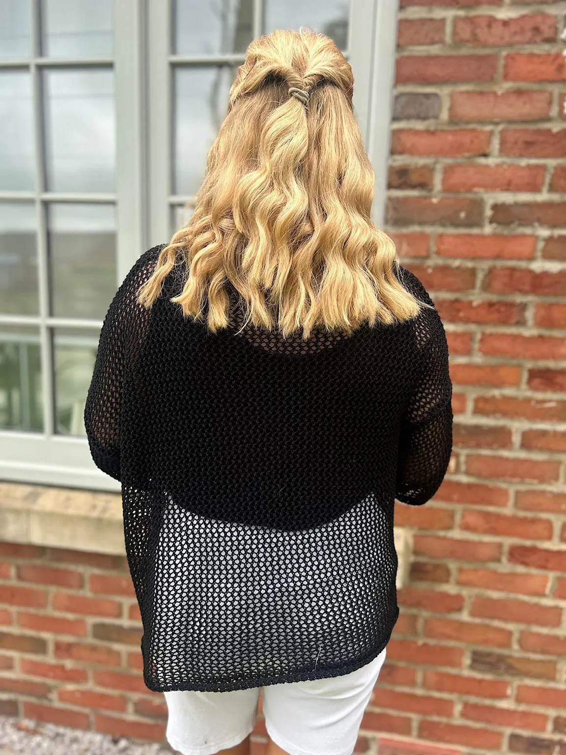 Loose Weave Knit Top in Black Color