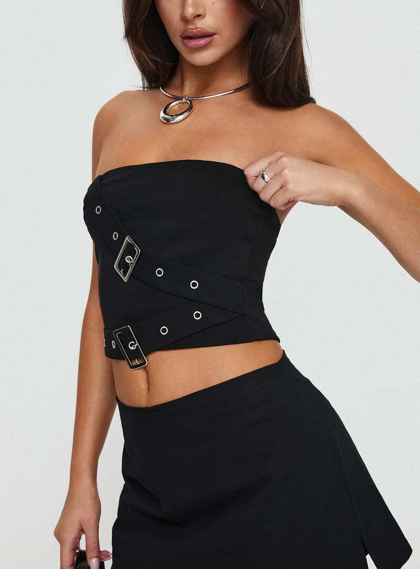 Black Strapless Top by Haliman