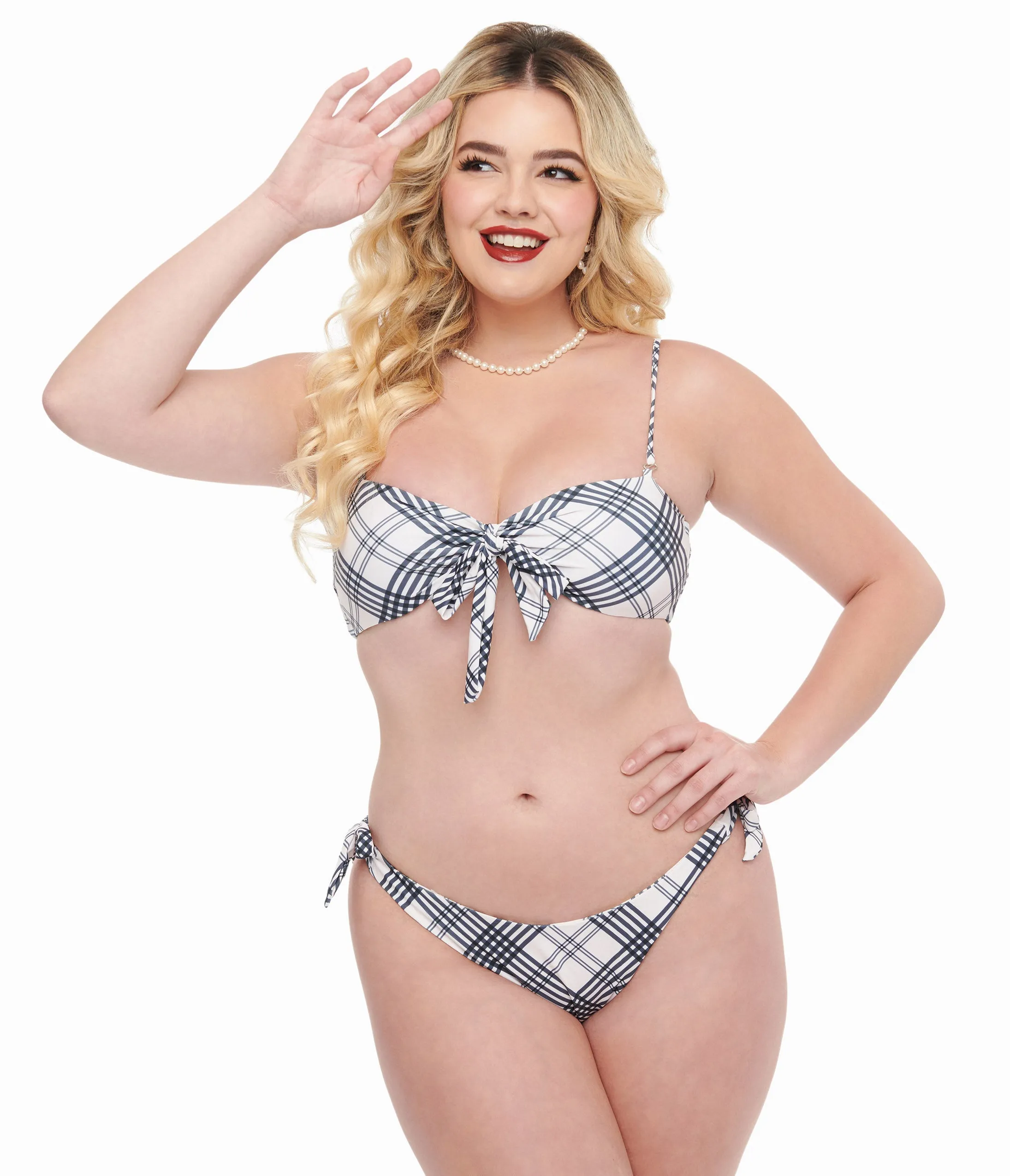 Plaid Two Piece Swim Set in Black & White