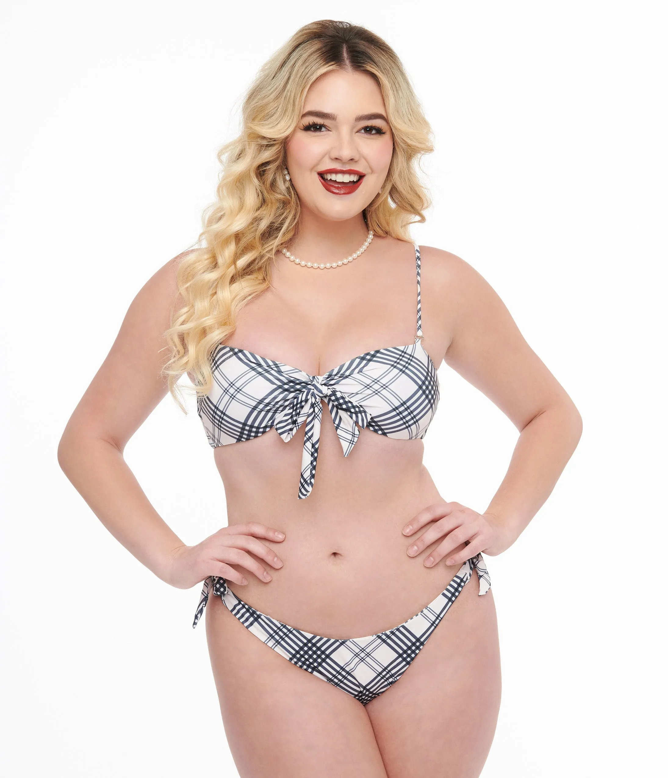 Plaid Two Piece Swim Set in Black & White