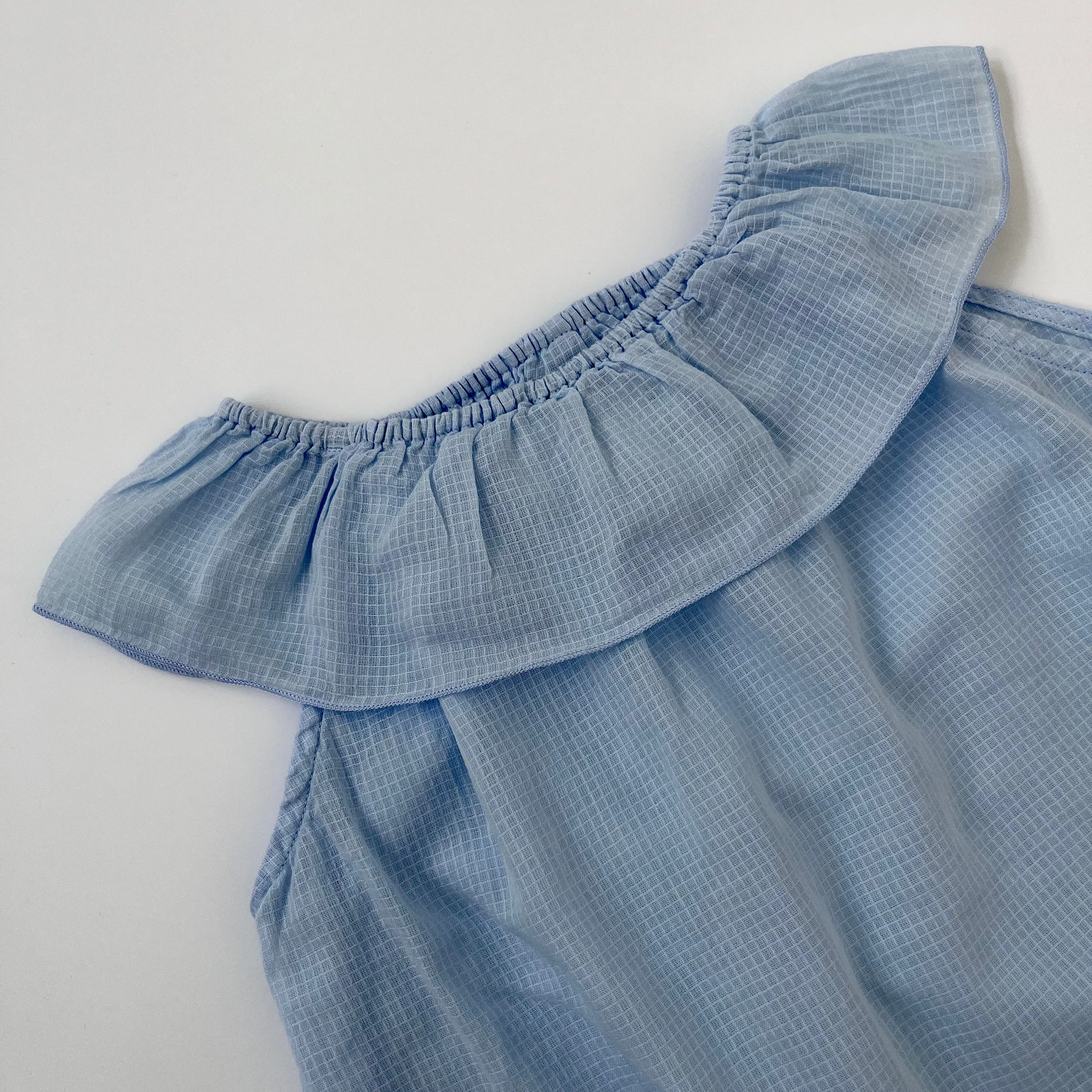 Pale Blue Summer Blouse With Frill: 6 & 8 Years