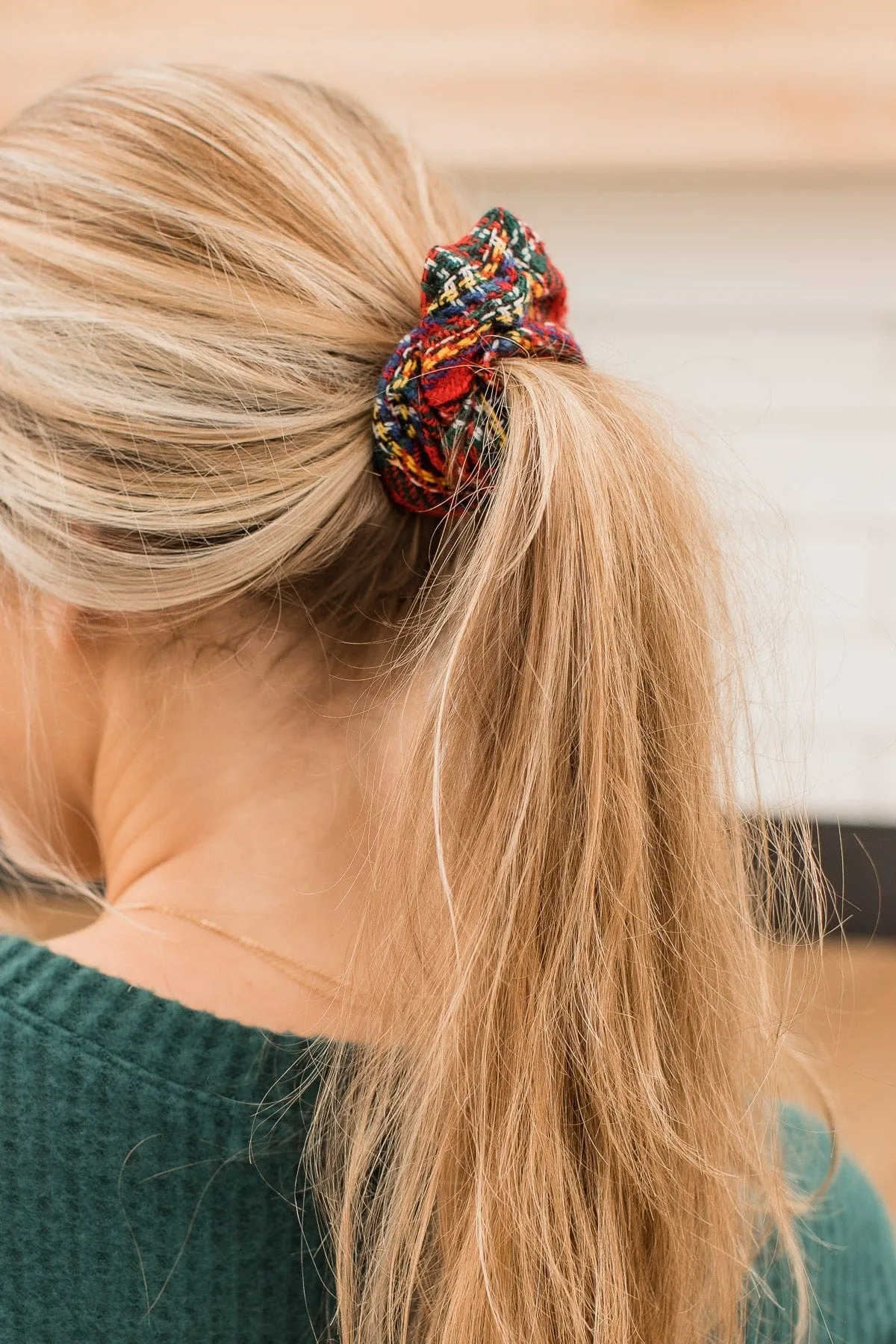 Red Plaid Holiday Cheer Scrunchie