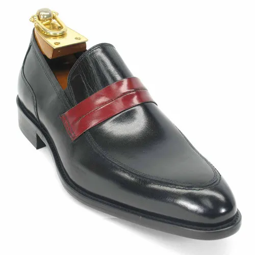 Carrucci Black Calfskin Leather Slip-On Shoes