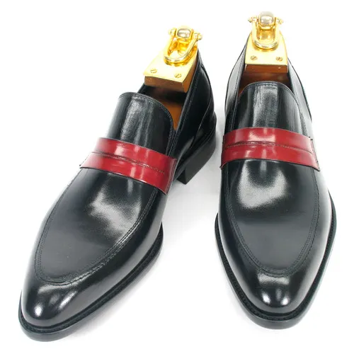 Carrucci Black Calfskin Leather Slip-On Shoes