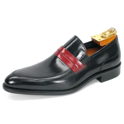 Carrucci Black Calfskin Leather Slip-On Shoes