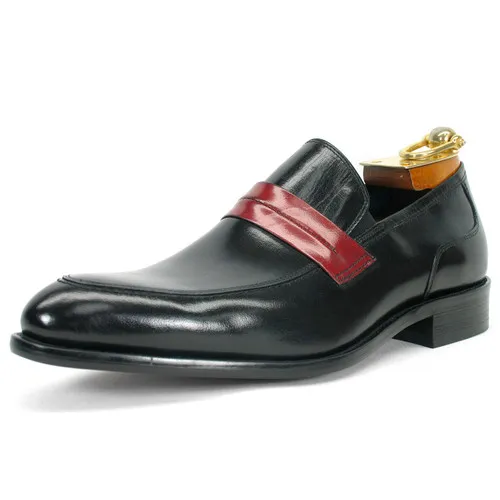 Carrucci Black Calfskin Leather Slip-On Shoes