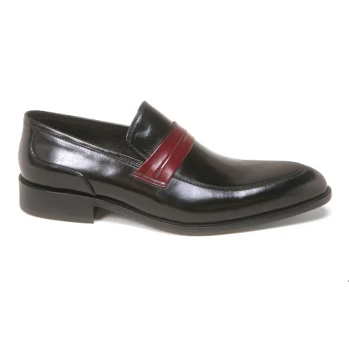 Carrucci Black Calfskin Leather Slip-On Shoes