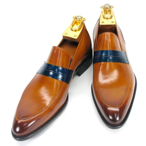 Carrucci Cognac Calfskin Leather Slip-On Shoes