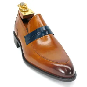 Carrucci Cognac Calfskin Leather Slip-On Shoes