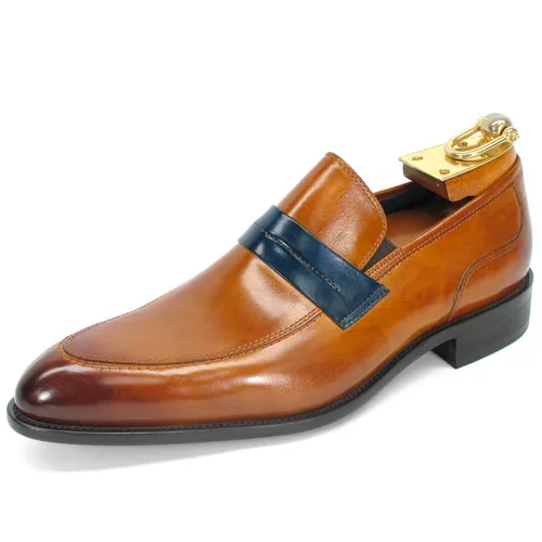 Carrucci Cognac Calfskin Leather Slip-On Shoes