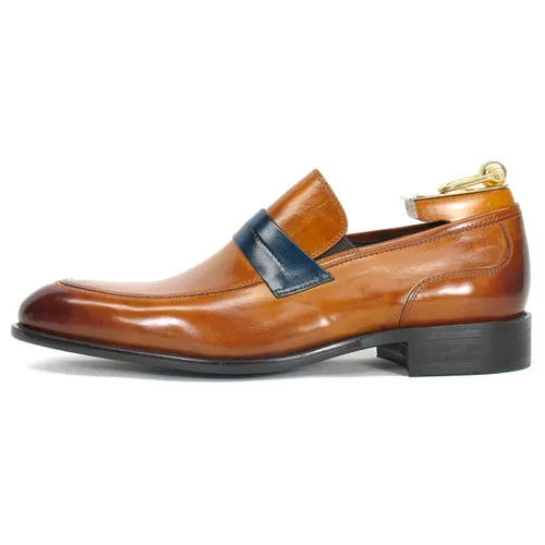 Carrucci Cognac Calfskin Leather Slip-On Shoes