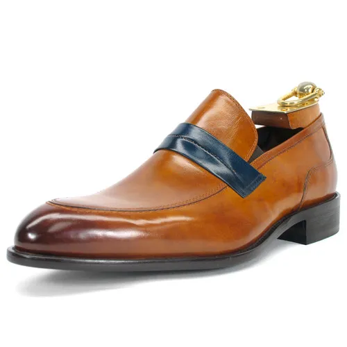 Carrucci Cognac Calfskin Leather Slip-On Shoes