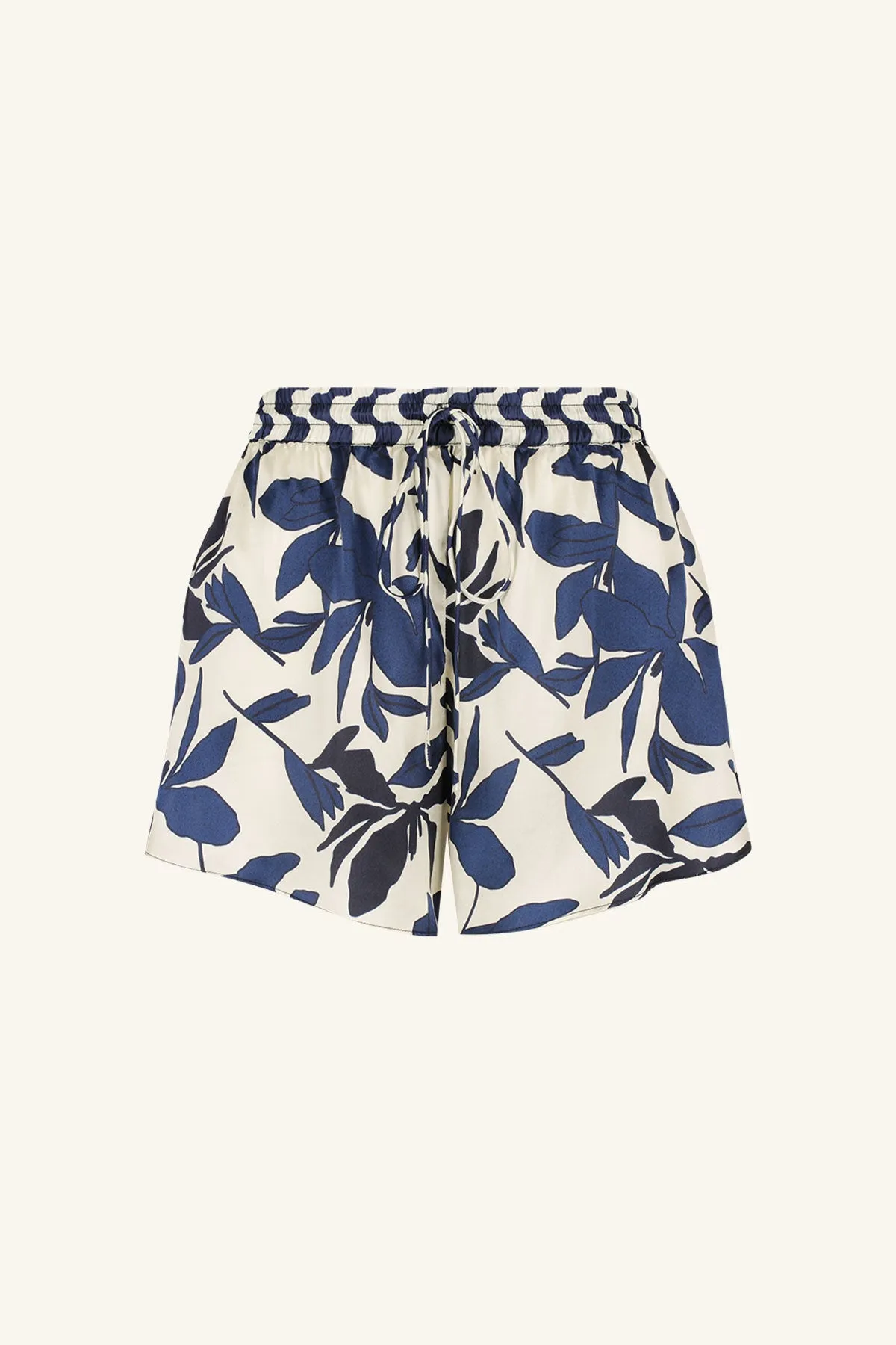 Silk Contrast Magnolia Short with Curved Hem