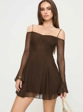 Chocolate Off The Shoulder Mini Dress