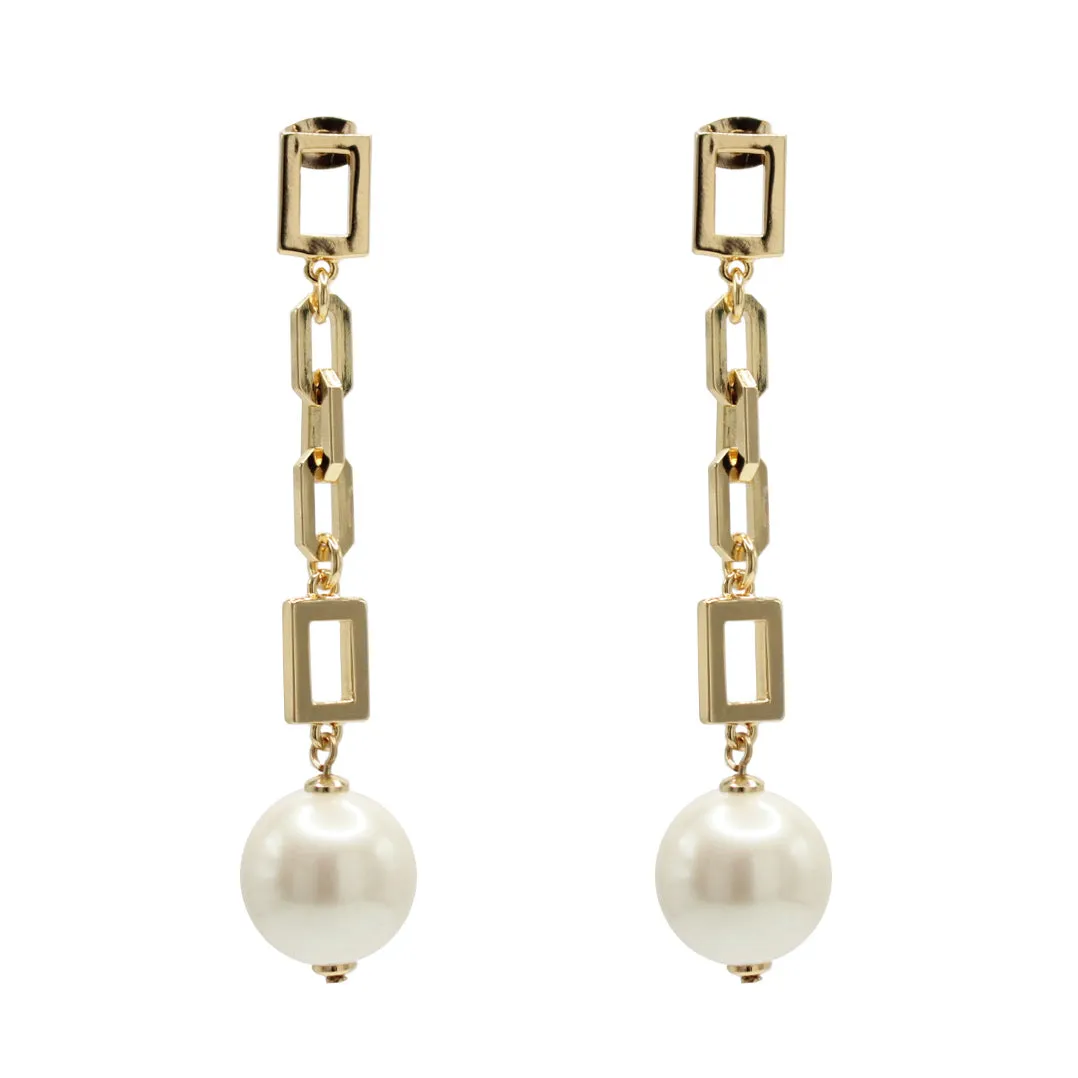 Chunky Gold Geo Pearl Earrings in Major Color