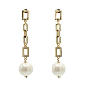 Chunky Gold Geo Pearl Earrings in Major Color