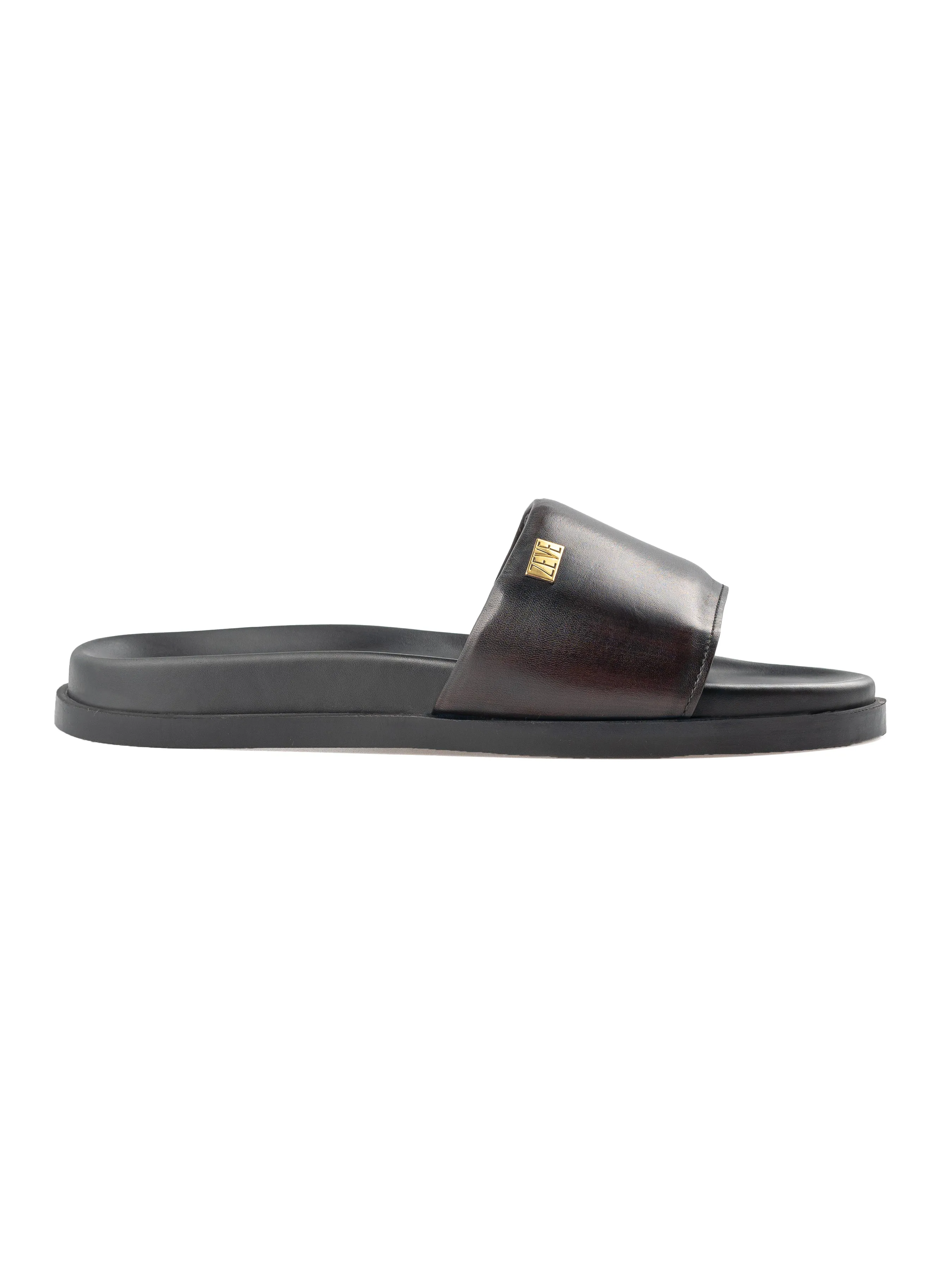 Coffee Patina Leather Slide Sandal