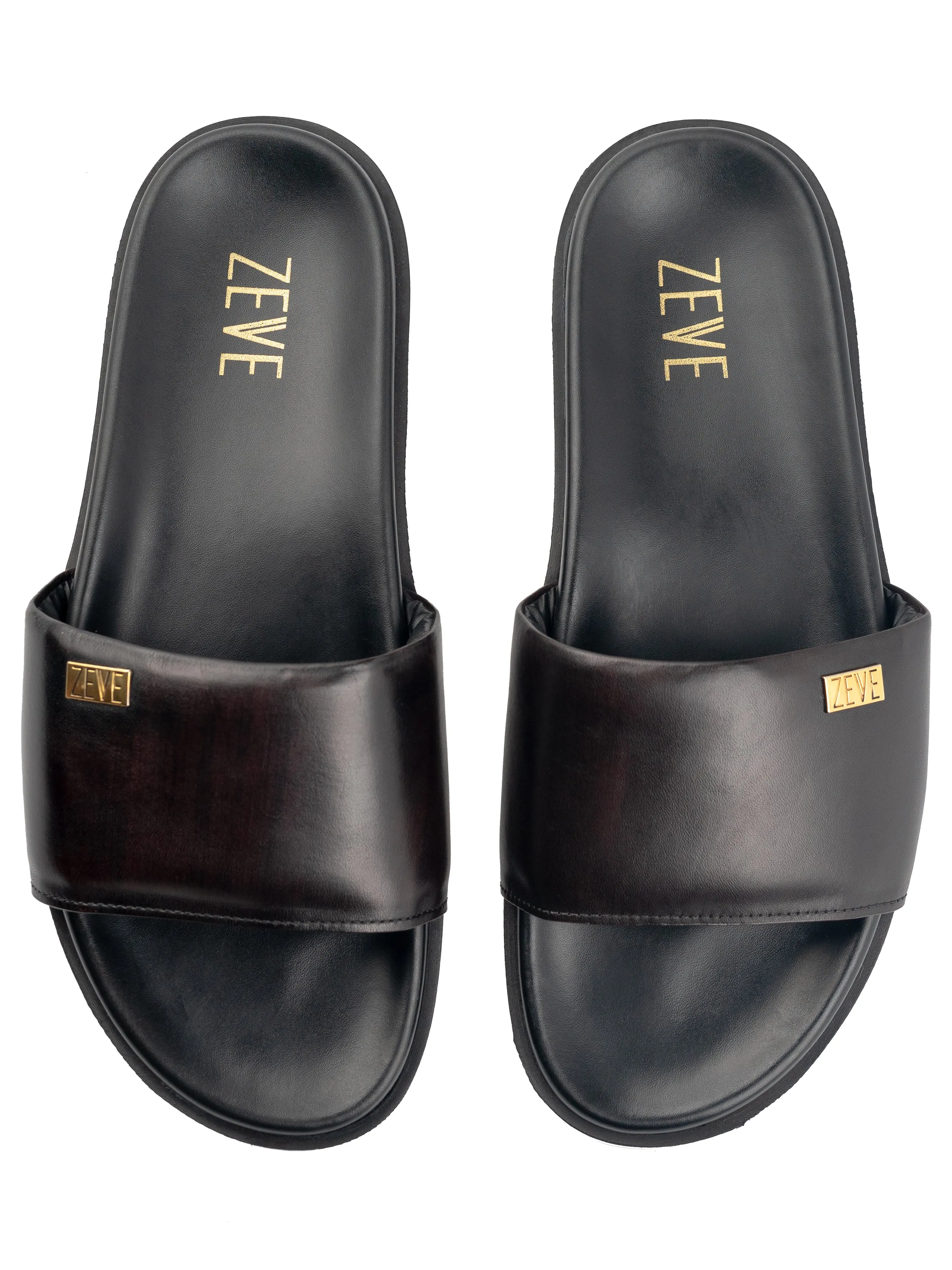 Coffee Patina Leather Slide Sandal