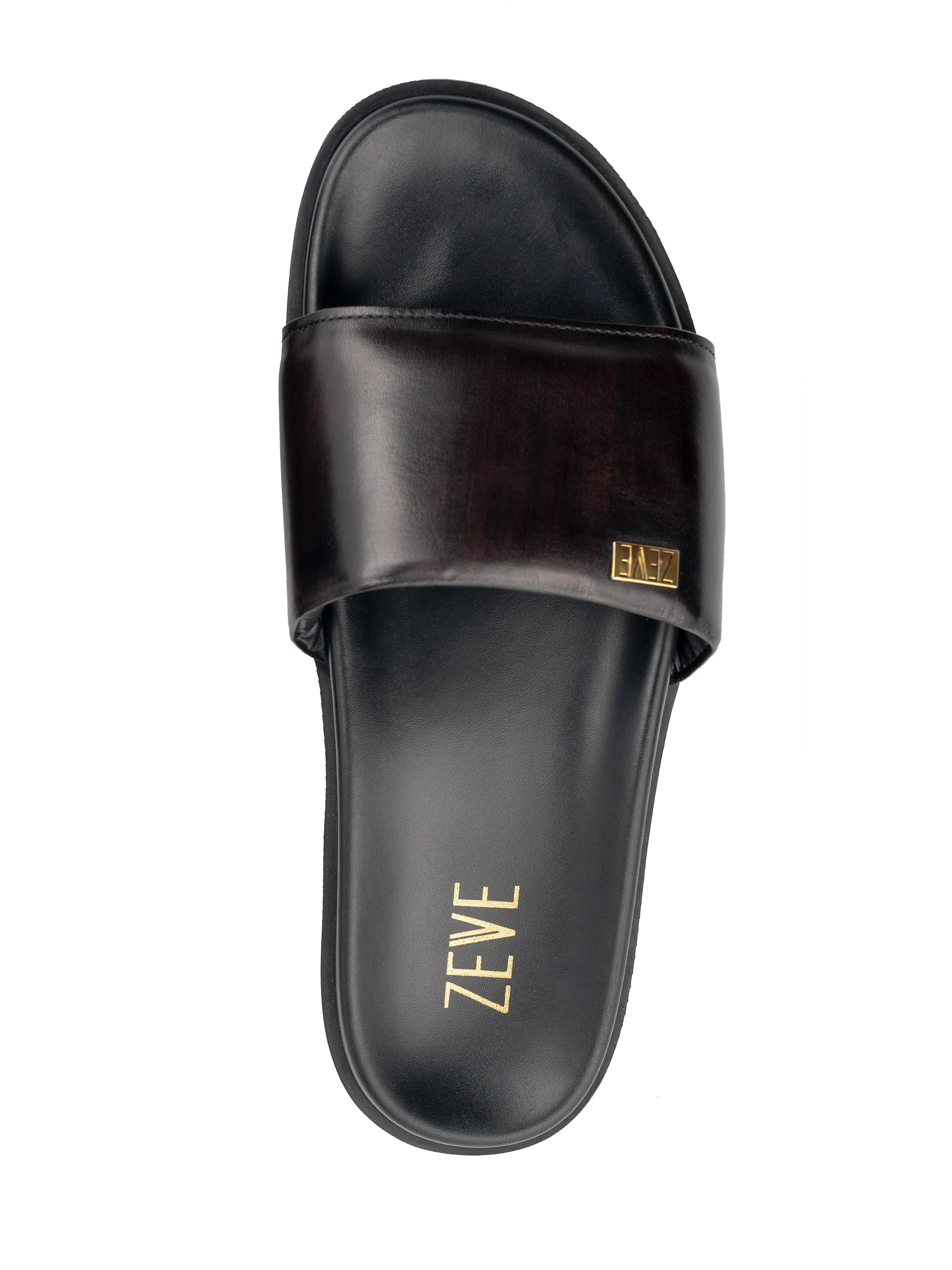 Coffee Patina Leather Slide Sandal