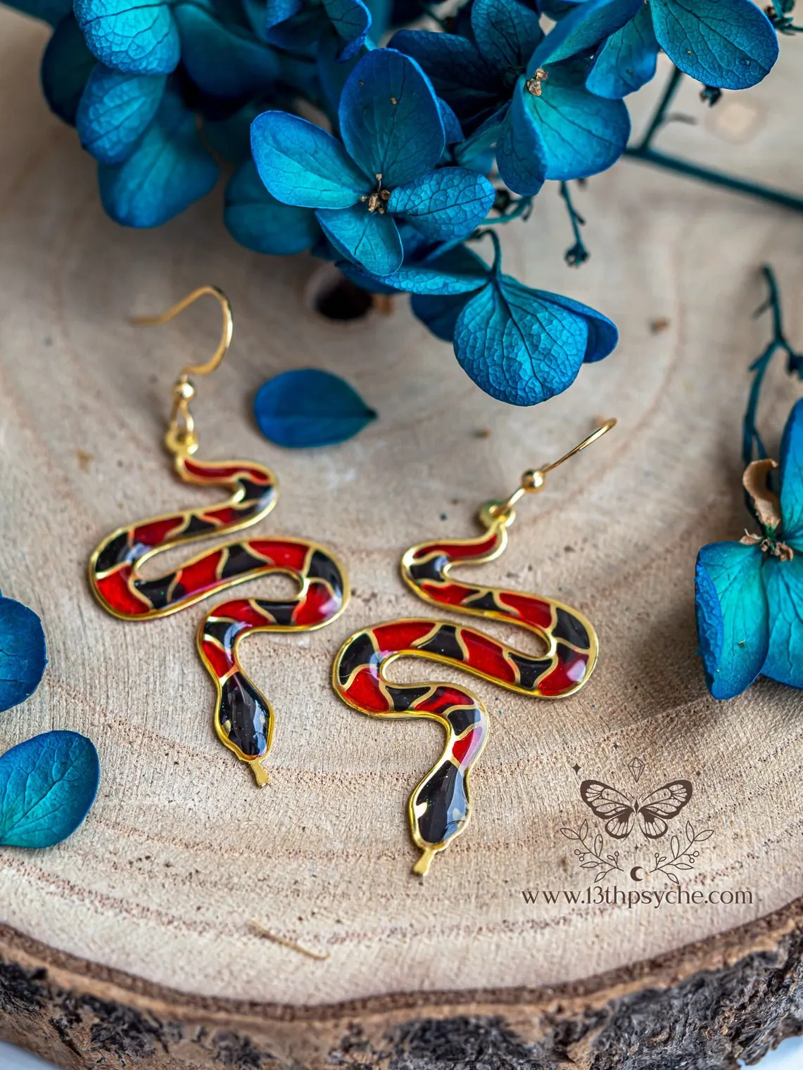 Handmade Earrings with Coral Snake Design