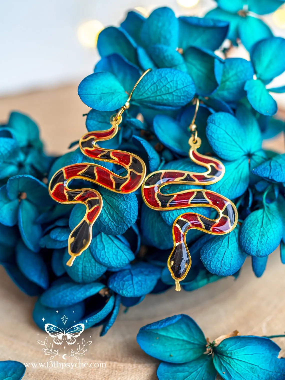 Handmade Earrings with Coral Snake Design