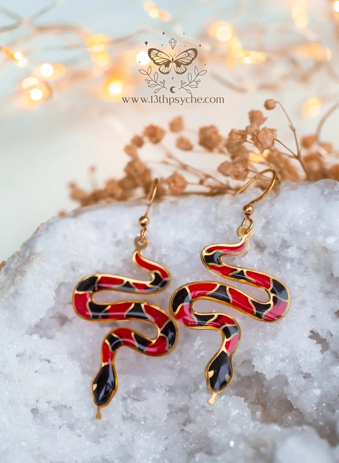 Handmade Earrings with Coral Snake Design