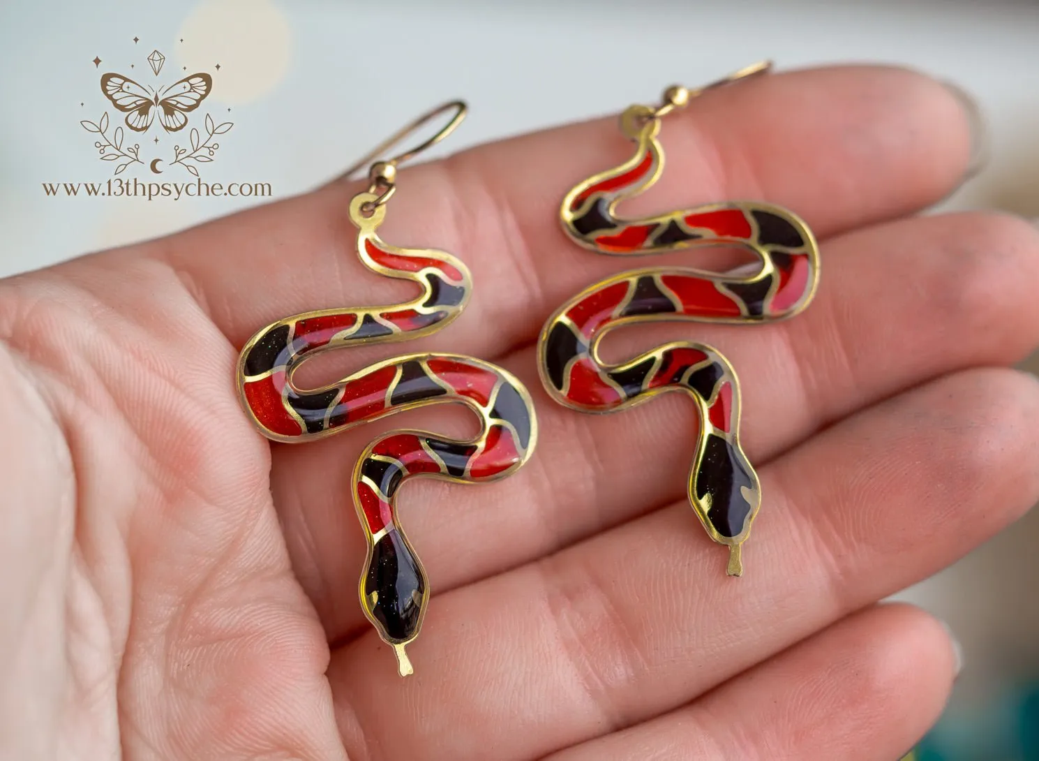 Handmade Earrings with Coral Snake Design