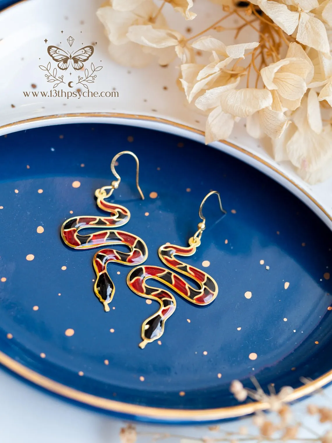 Handmade Earrings with Coral Snake Design