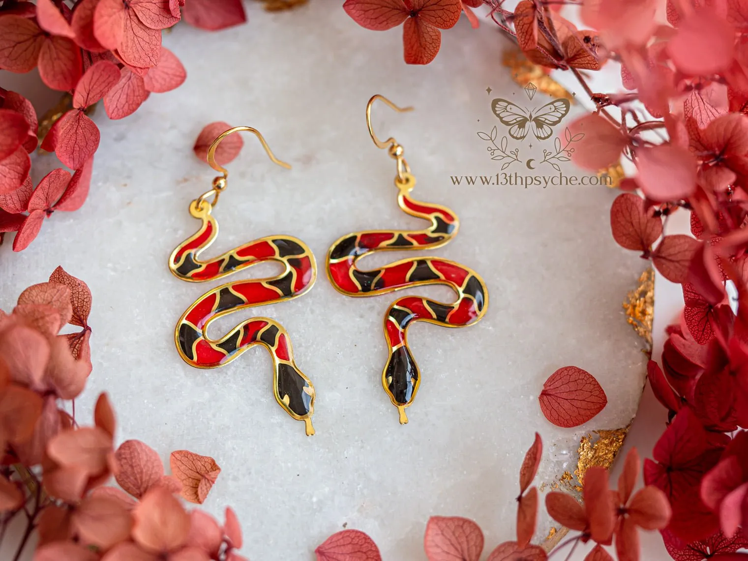 Handmade Earrings with Coral Snake Design