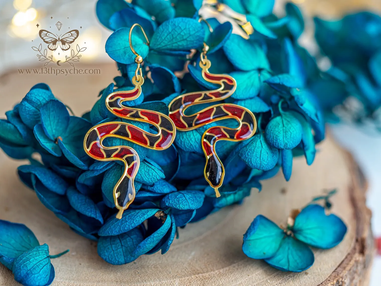 Handmade Earrings with Coral Snake Design