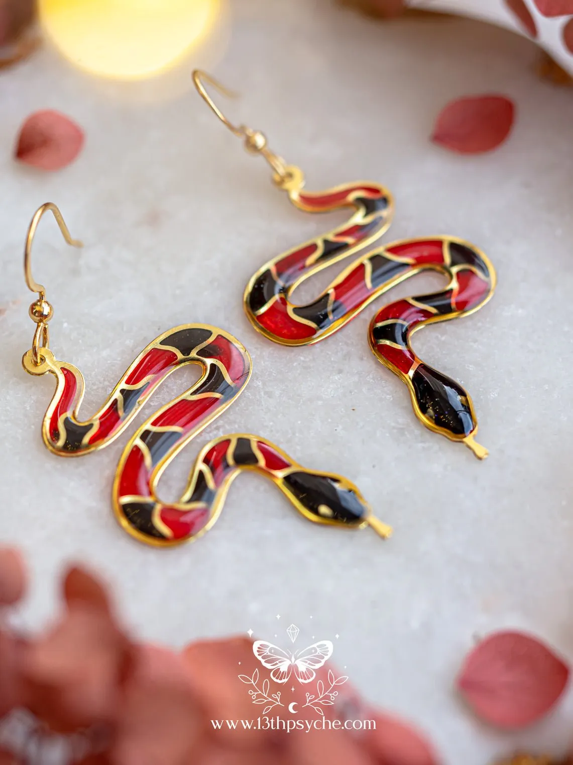 Handmade Earrings with Coral Snake Design