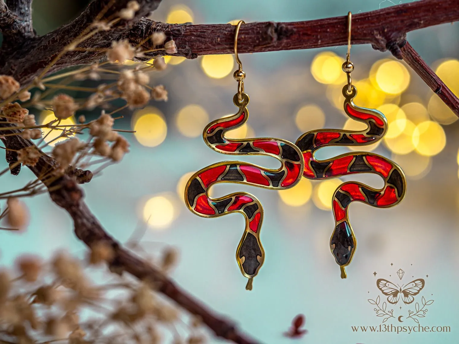 Handmade Earrings with Coral Snake Design