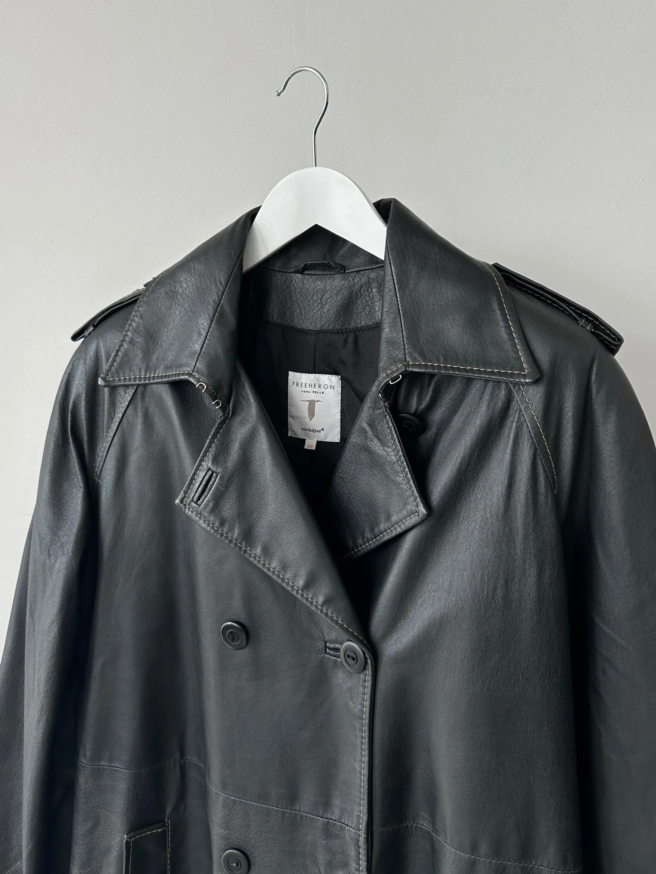 Conbipel Double Breasted Leather Trench Coat M Contrast Stitch