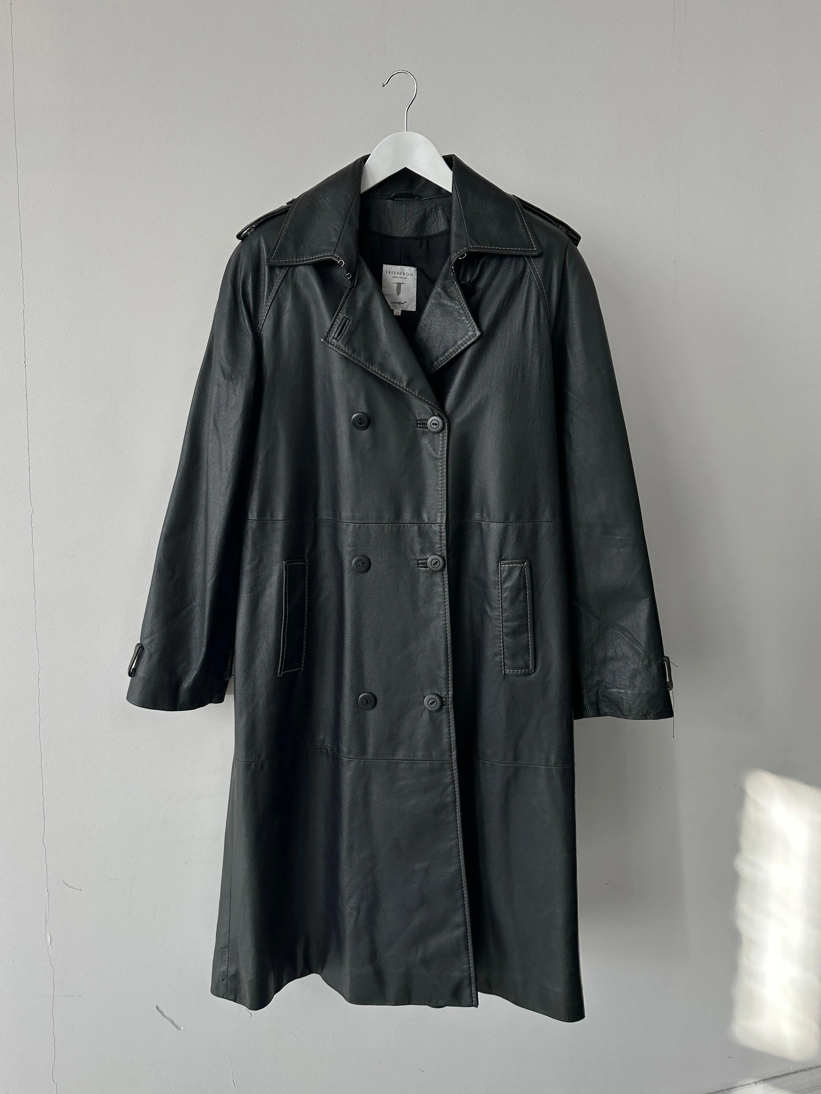 Conbipel Double Breasted Leather Trench Coat M Contrast Stitch