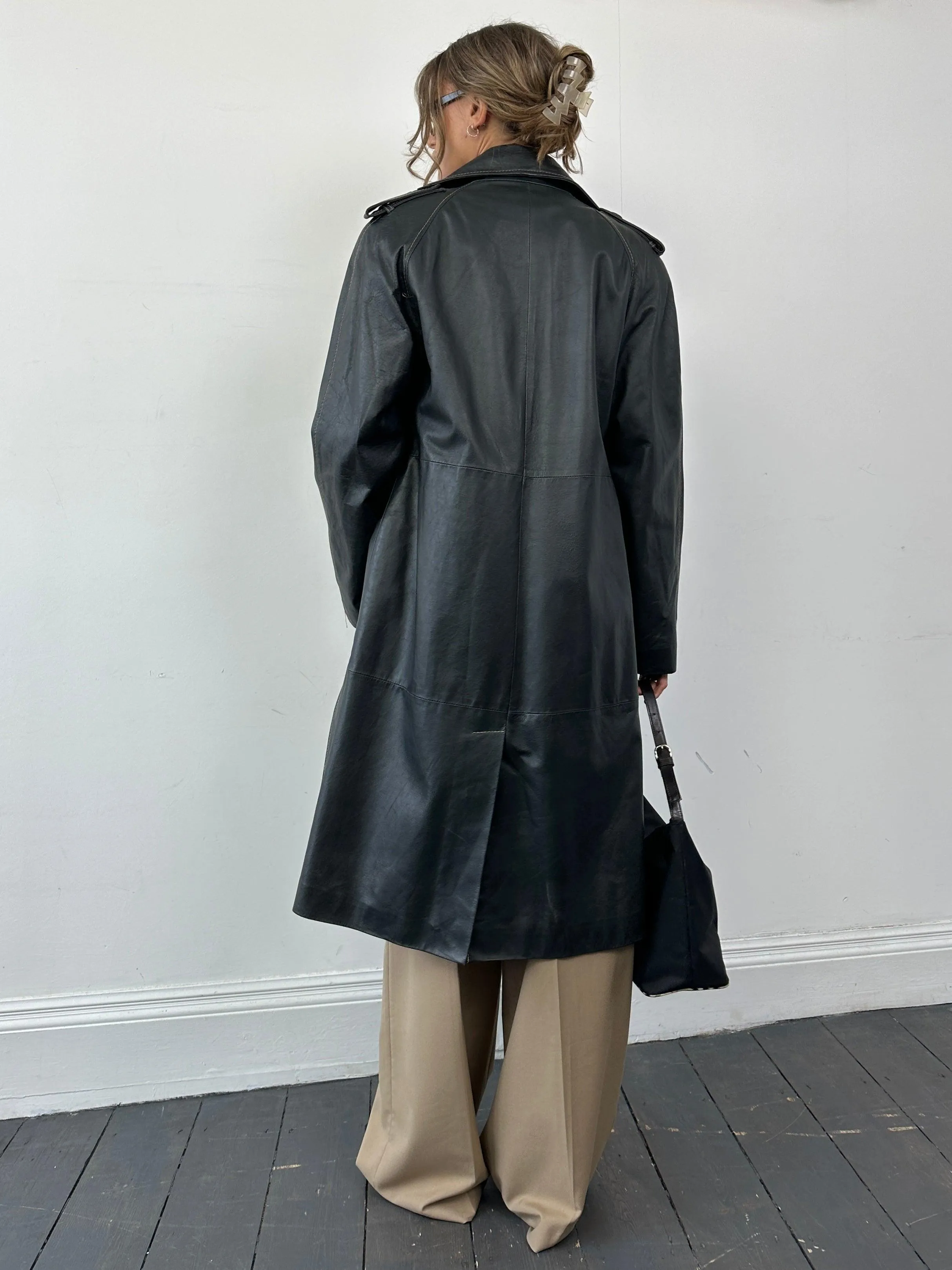 Conbipel Double Breasted Leather Trench Coat M Contrast Stitch