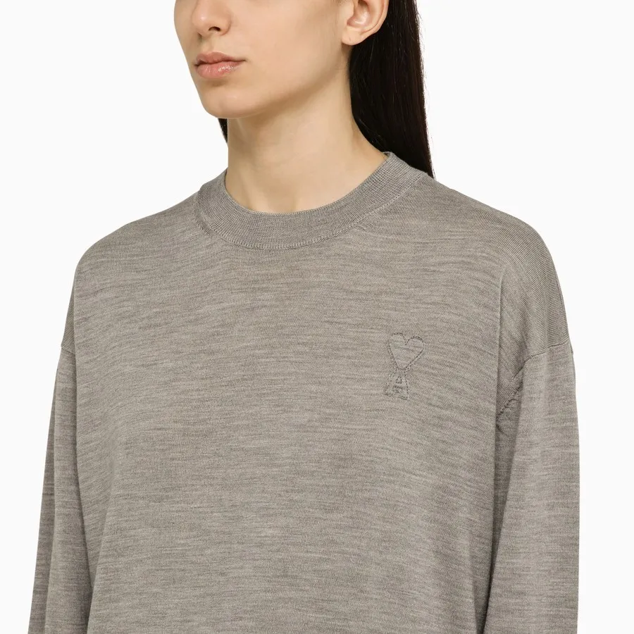 AMI PARIS Crew Neck Unisex Wool Rib Street Style