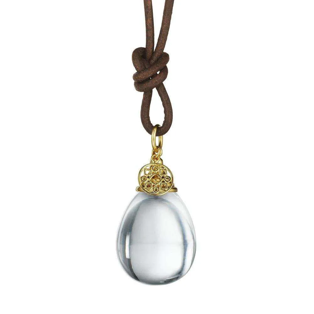 Elegant Rock Crystal Drop Necklace on Leather