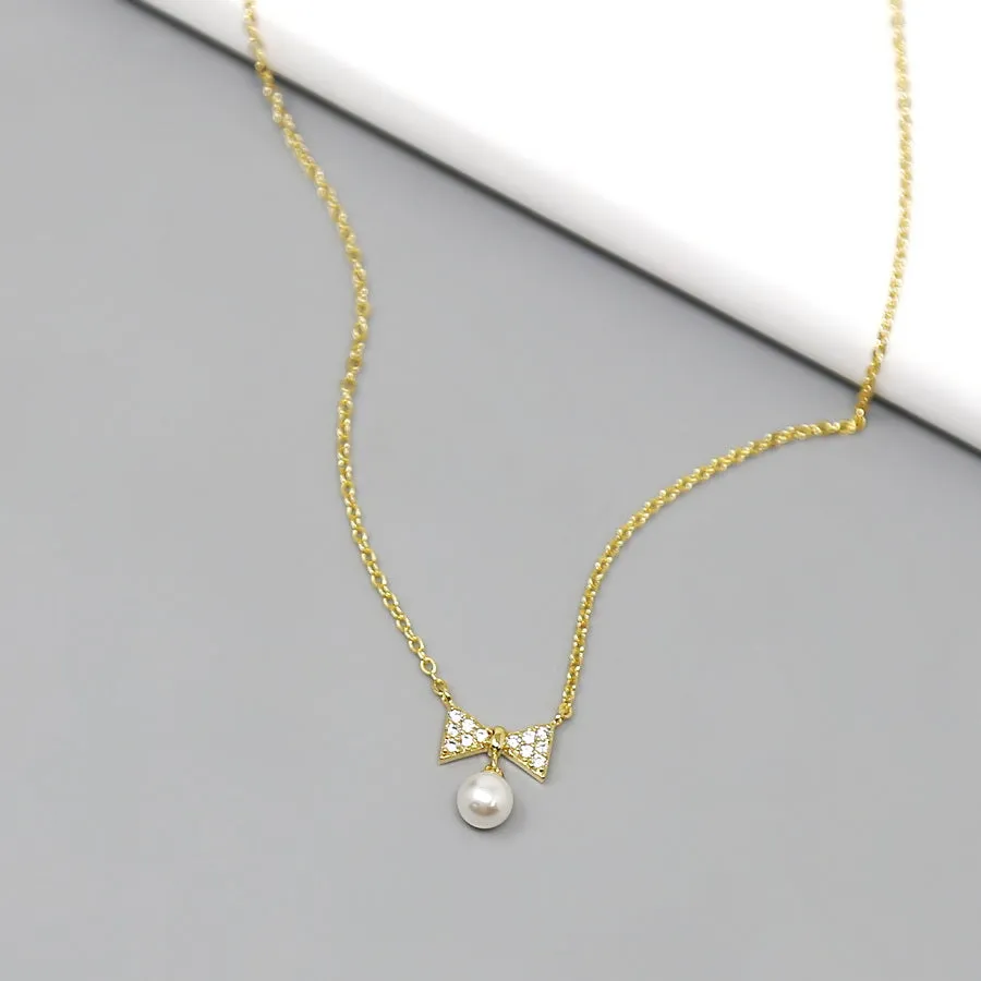 Pearl Beaded Short Necklace with CZ Pave Cross Pendant