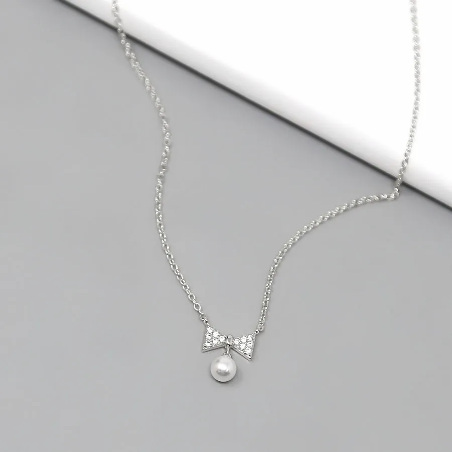 Pearl Beaded Short Necklace with CZ Pave Cross Pendant