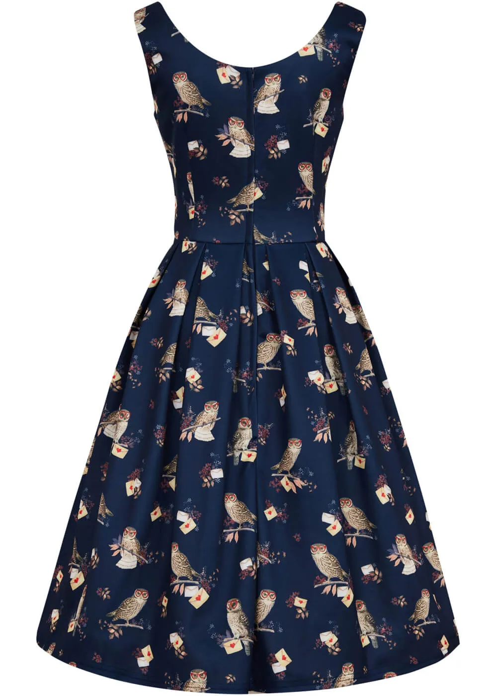 Dark Blue 50's Swing Dress with Owl Motif by Dolly & Dotty Amanda