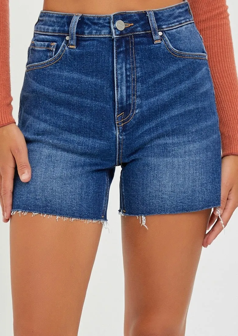 Dark Wash Side Slit Shorts on Final Sale by Risen