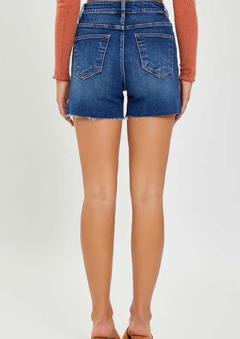 Dark Wash Side Slit Shorts on Final Sale by Risen