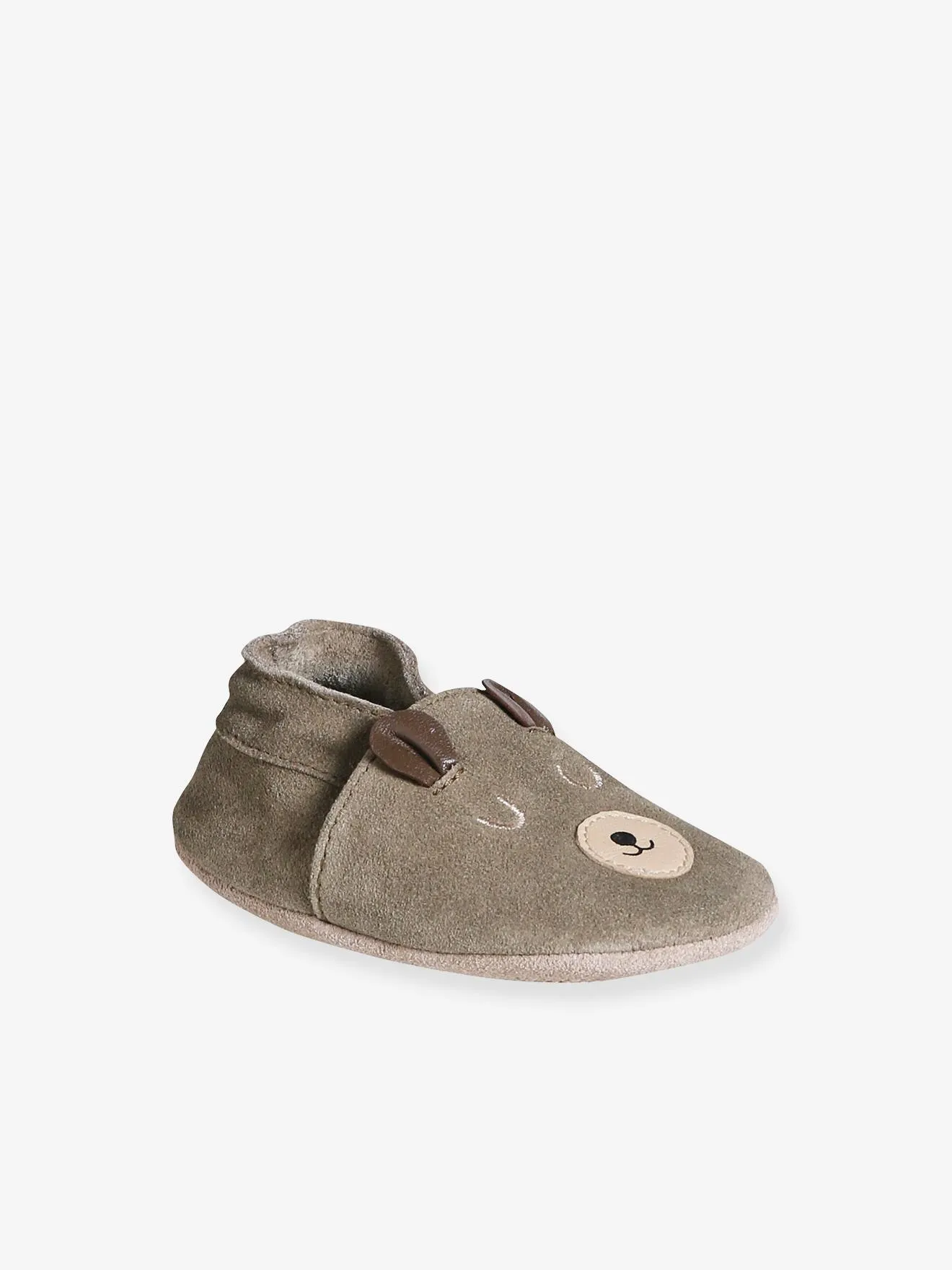 Elastic Soft Leather Slip-On Shoes for Babies in Khaki