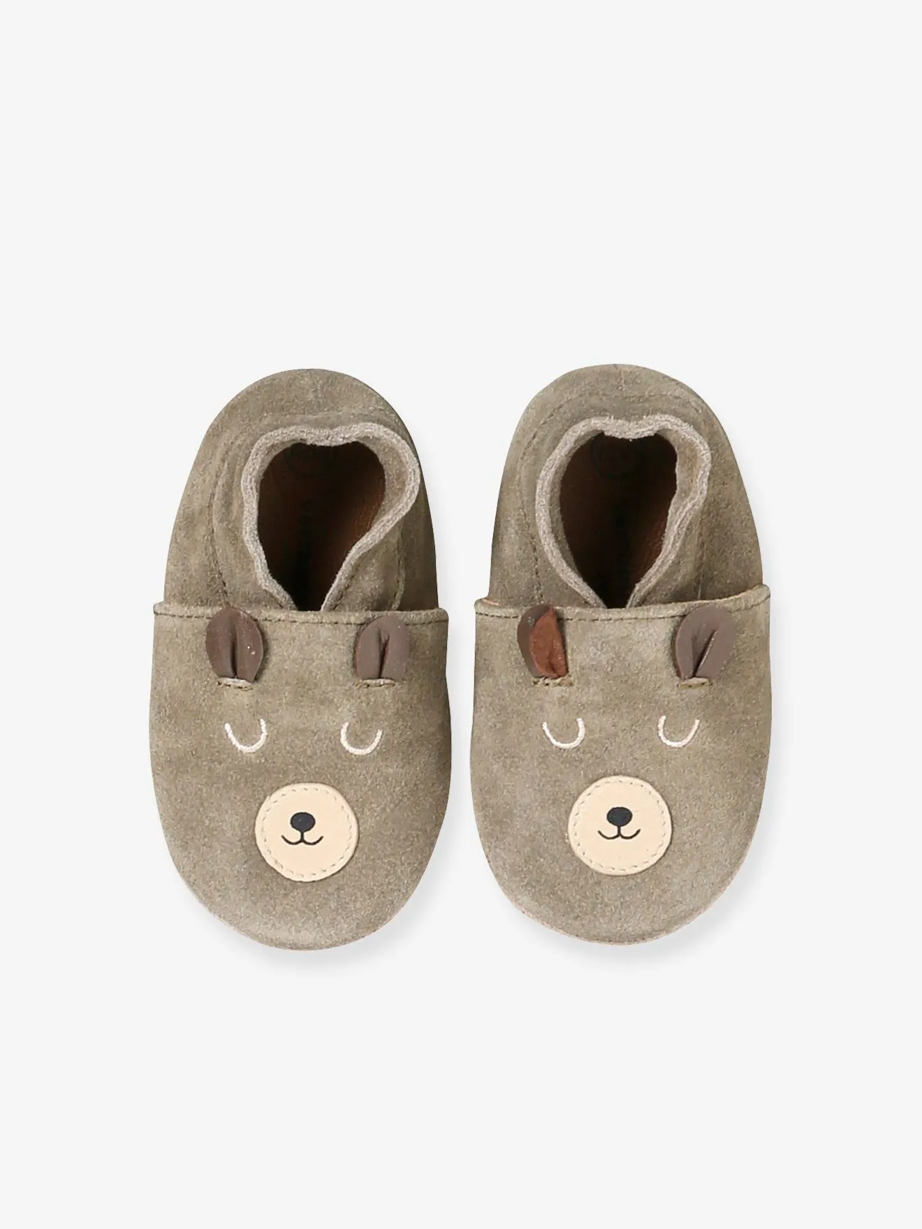 Elastic Soft Leather Slip-On Shoes for Babies in Khaki