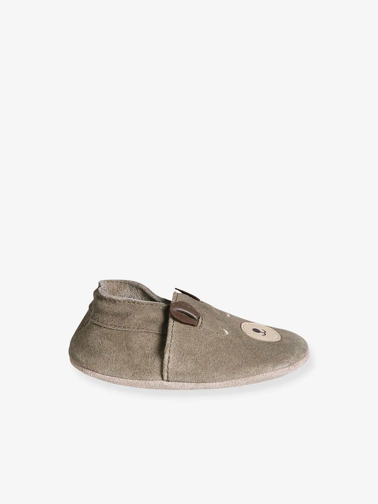 Elastic Soft Leather Slip-On Shoes for Babies in Khaki