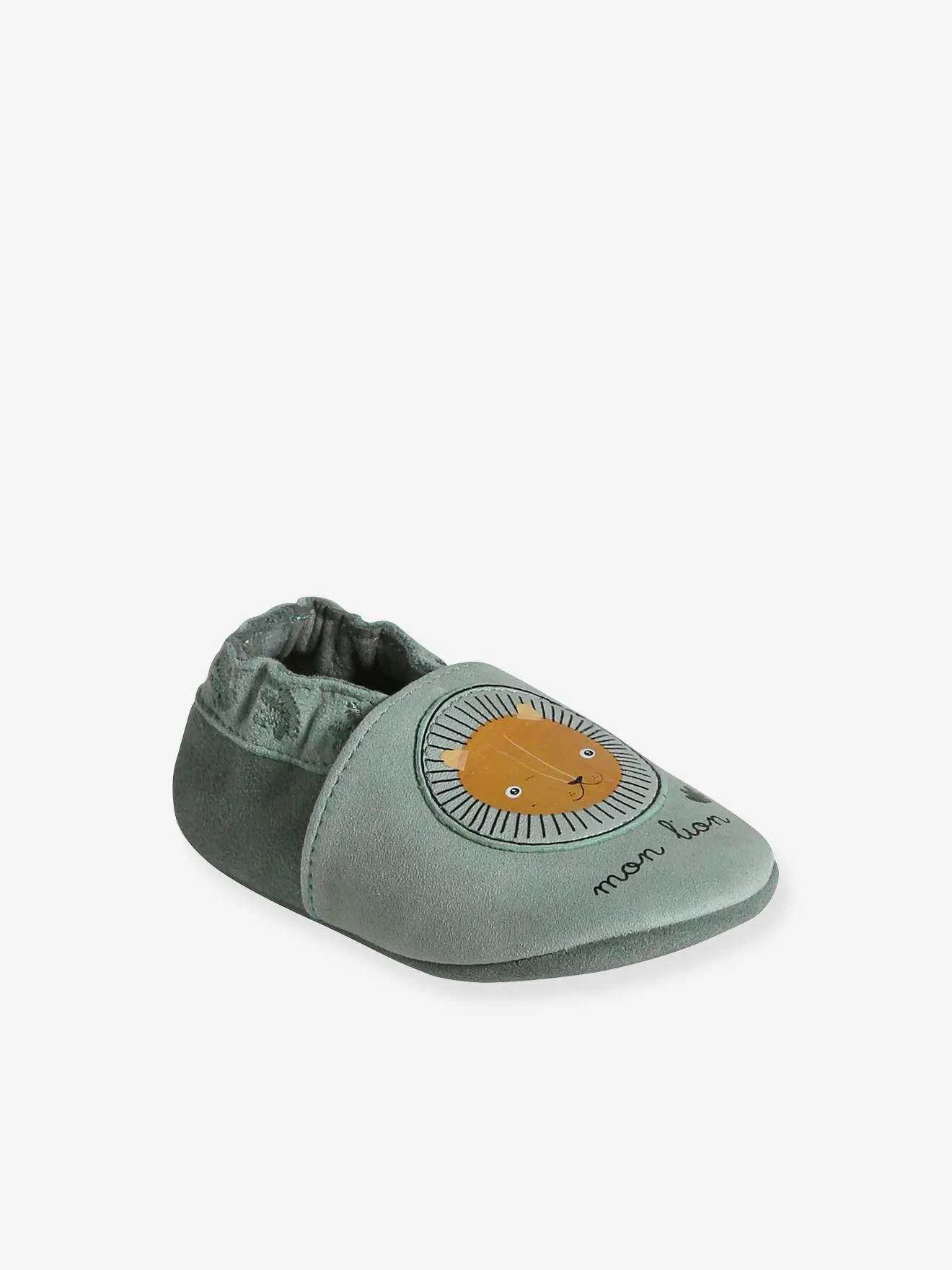 Elastic Soft Leather Slip-On Shoes for Babies in Khaki