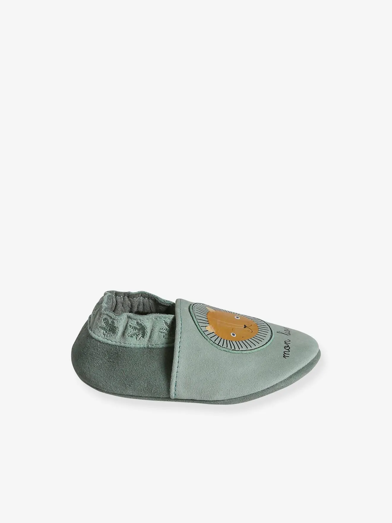 Elastic Soft Leather Slip-On Shoes for Babies in Khaki