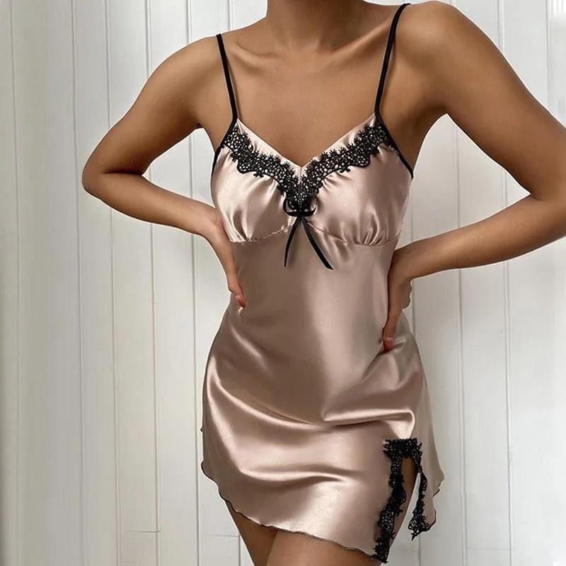 Sexy Spaghetti Strap Sleeveless Satin Nightgown