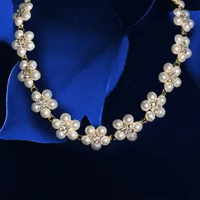 Faux Pearl and Crystal Floral Necklace